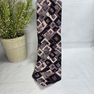 Zianetti Imported Silk Geometric Patterned Tie - Black, Blue, Gray, Mens EUC